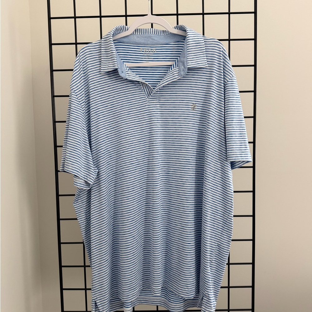 Izod Light Blue and White Striped Polo Shirt